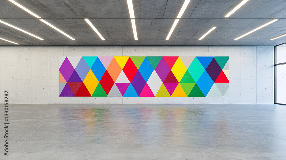 Poster large colorful artwork featuring triangle art displayed on the wall creating a striking visual impac