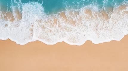 Fototapete Serene beach scene, gentle waves lapping at soft golden sand, tranquil atmosphere perfect for relaxation and escape. © Wannapha