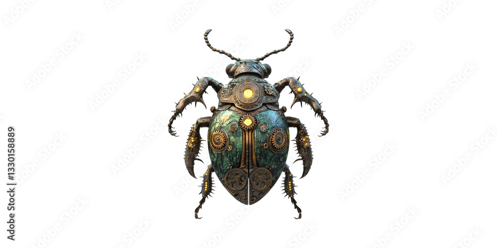 Poster steampunk mechanical beetle design. fusion of nature and technology in artistic representation isola