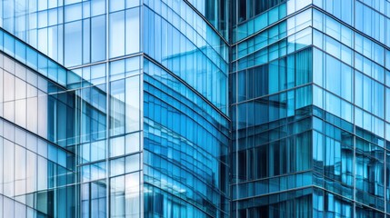 Fototapeta premium Modern Glass Architecture with Reflections and Geometric Design
