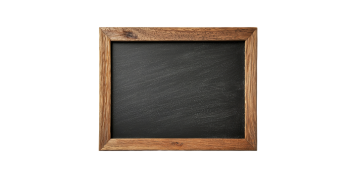 Empty Wooden Framed Blackboard. Education And Presentation Tool Isolated On Transparent Background