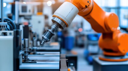 Industrial Robot Arm Engaged in Precision Manufacturing Process