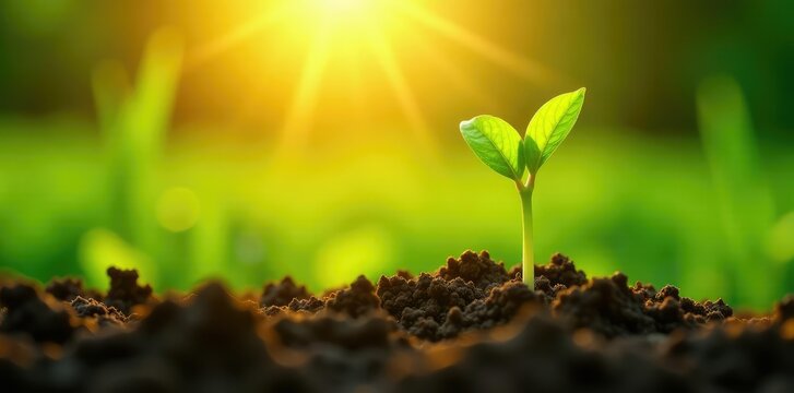 Wheat sprouts sprouting from a paper sun in a field, green, nature, sun