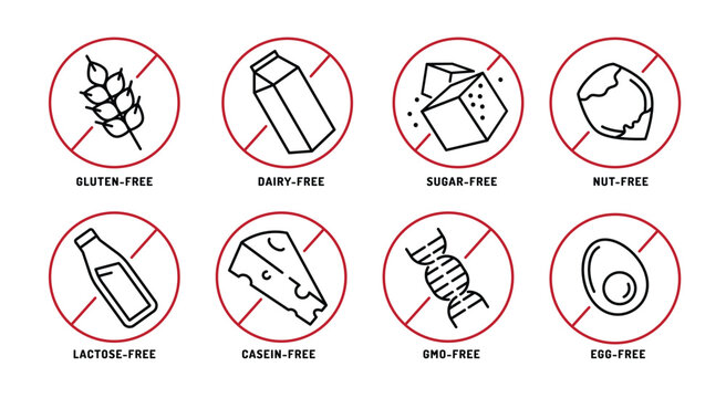 Safe nutrition labels. Editable stroke. Isolated vector illustration.
