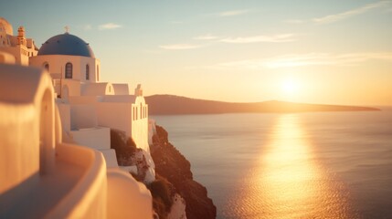 Obraz premium Person enjoying a scenic sunset, individual looking out over calm water with soft golden hues reflecting, peaceful atmosphere.