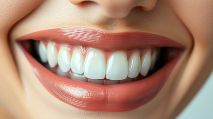 Obraz premium Beautiful woman smile with healthy teeth, closeup. Dental care