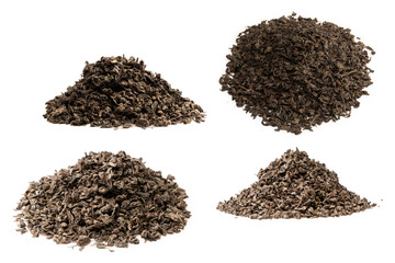 Dried tea leaves isolated on a white background.