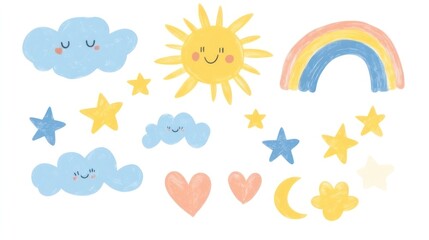Obraz premium Cute pastel sky elements