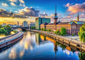 Naklejka premium Berlin Hauptbahnhof Panoramic View Spree River Park Cityscape - Stunning Train Station Photography