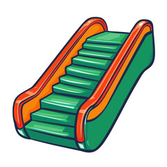 Escalator in vector style with green and orange colors for transport.