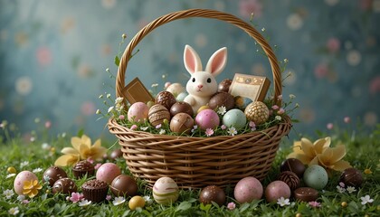 easter bunny with basket of eggs