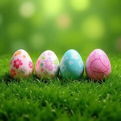 colorful easter eggs in grass