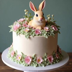 delicious cake with a rabbit figurine