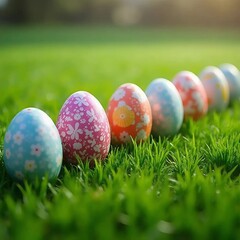 colorful easter eggs in grass
