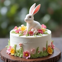 delicious cake with a rabbit figurine