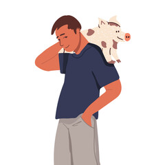 Portrait of adorable pet owner and cute domestic animal. Vector hand drawn illustration isolated on white.