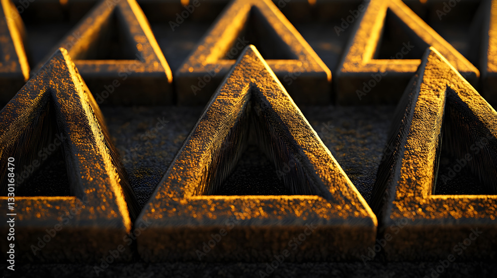 Poster a unique assembly of wooden triangles displaying natural textures and shapes for artistic and design