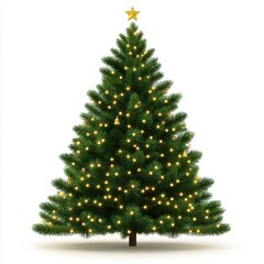 Elegant Christmas Tree with Lights and Star on White Background