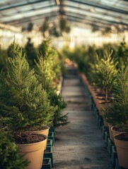 Potted Plants in Greenhouse,