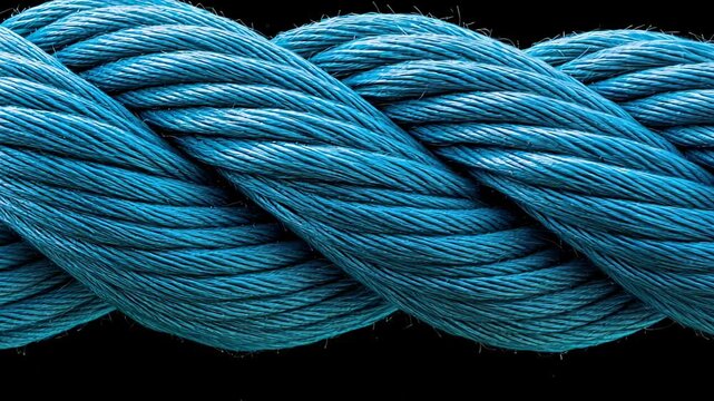 A close-up image of a blue twisted rope showing detailed texture against a black background.