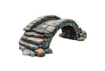 Ancient arch stone bridge isolated on transparent background