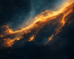 Fototapeta premium Fiery orange nebula in deep space.
