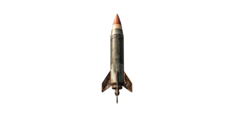 Vintage military rocket pointing upwards isolated on transparent background