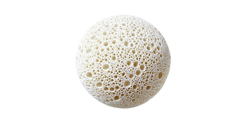 Porous white sponge ball texture detail isolated on transparent background