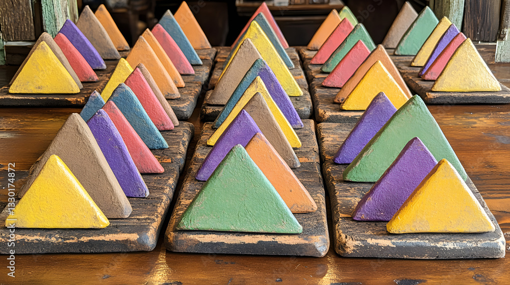 Poster vibrant and colorful triangles forming a unique geometric pattern in an artistic presentation for cr