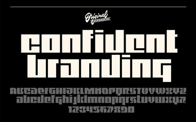 Strong solid ultra original retro alphabet. Bold heavy typeface in rough rugged style. Crisp and sharp font. Stylish thick square decorative typography. Fat impactful geometric lettering.
