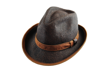 Stylish brown fedora hat isolated on transparent background