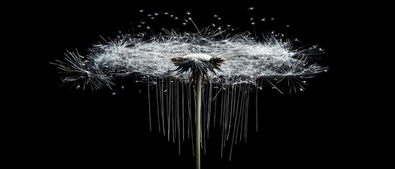 Close-Up of Dandelion Seed Head on Black Background