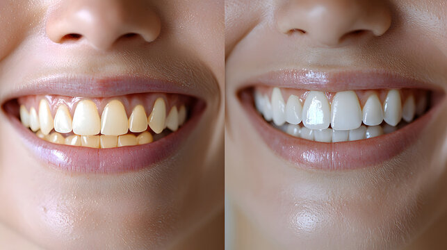 Before and after after teeth whitening for improved smile. Generative AI