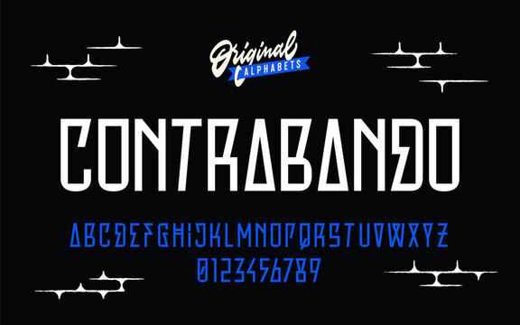 Original typeface inspired by urban street aesthetics, graffiti, tattoo art, mexican american chicano culture. Great for music band logo, poster, sticker, label, flyer, apparel, packaging.