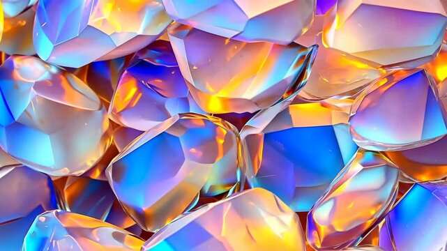 Colorful, iridescent Opal gemstones with a mix of blue, orange, and yellow hues, reflecting light beautifully mineral pattern texture macro background.