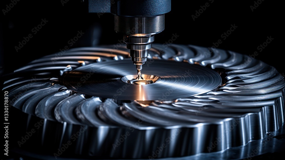Poster precision metal part inspection. close-up view of a machine inspecting a metal component.