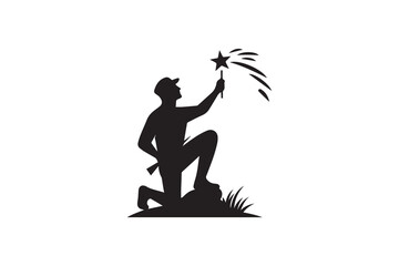 black and white color a soldier celebrate 4th july vector silhouette illustration 