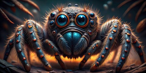 Creepy Spider Painting Close Up - Macabre Art, Surrealist Insect Portrait, Horror Artwork
