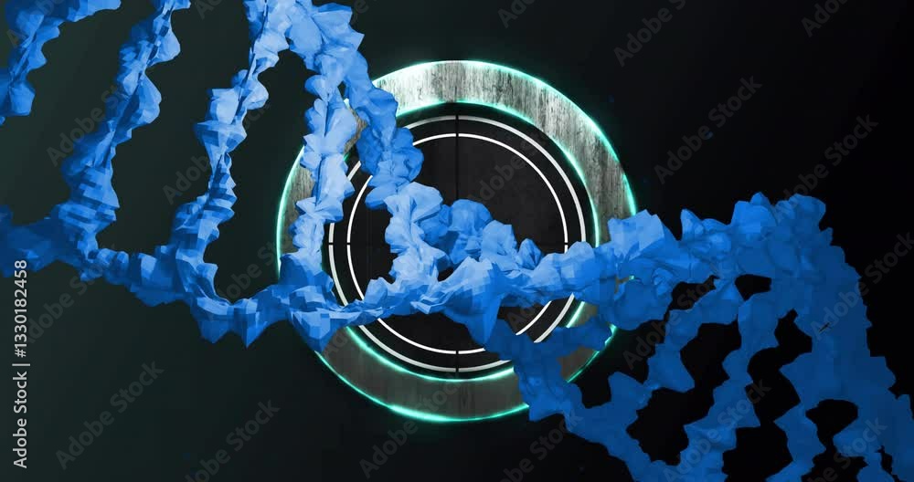 Poster dna strands intertwining over glowing circular animation in digital school interface