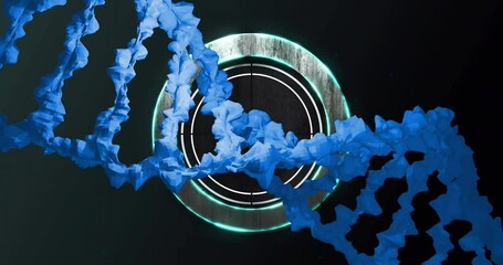 DNA strands intertwining over glowing circular animation in digital school interface - Powered by Adobe