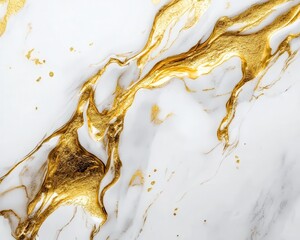 Elegant White Marble Background with Golden Fluid Art Accents