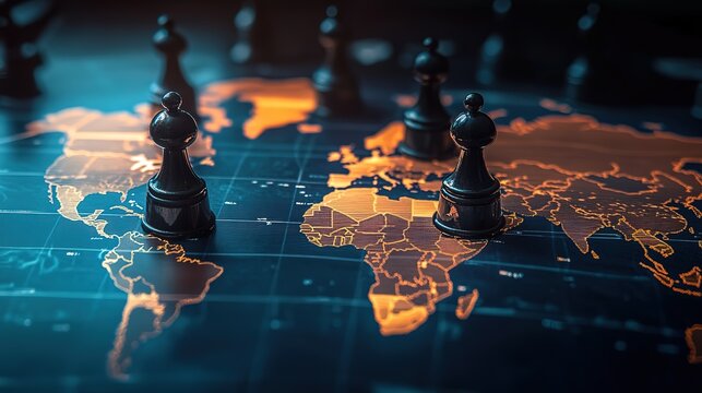 chessman scattered on world map, business and world trade strategy 