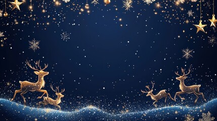 Sparkling Winter Scene with Reindeer and Stars on Dark Background