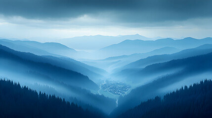 Misty mountain valley, serene landscape