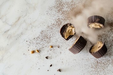 Peanut Butter Cup Halves Rich chocolate cups sliced in half, revealing creamy peanut butter filling.