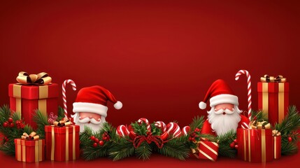 Fototapeta premium Festive Christmas Scene with Santa, Gifts, and Holiday Decorations