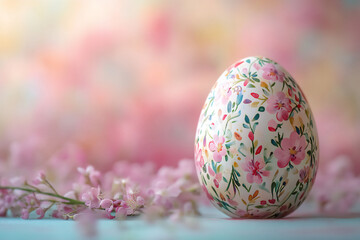 Fototapeta premium colorful easter egg with a floral pattern on a pastel background,