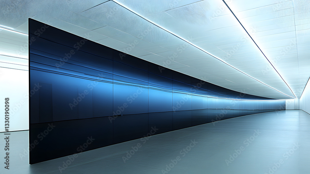 Aufkleber long hallway illuminated by soft blue light creating a mysterious and inviting atmosphere for a mode