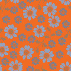 Exotic hand drawn flowers, seamless patterns with floral for fabric, textiles, clothing, wrapping paper, cover, banner, home decor, abstract backgrounds. Vector illustration