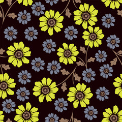 Exotic hand drawn flowers, seamless patterns with floral for fabric, textiles, clothing, wrapping paper, cover, banner, home decor, abstract backgrounds. Vector illustration